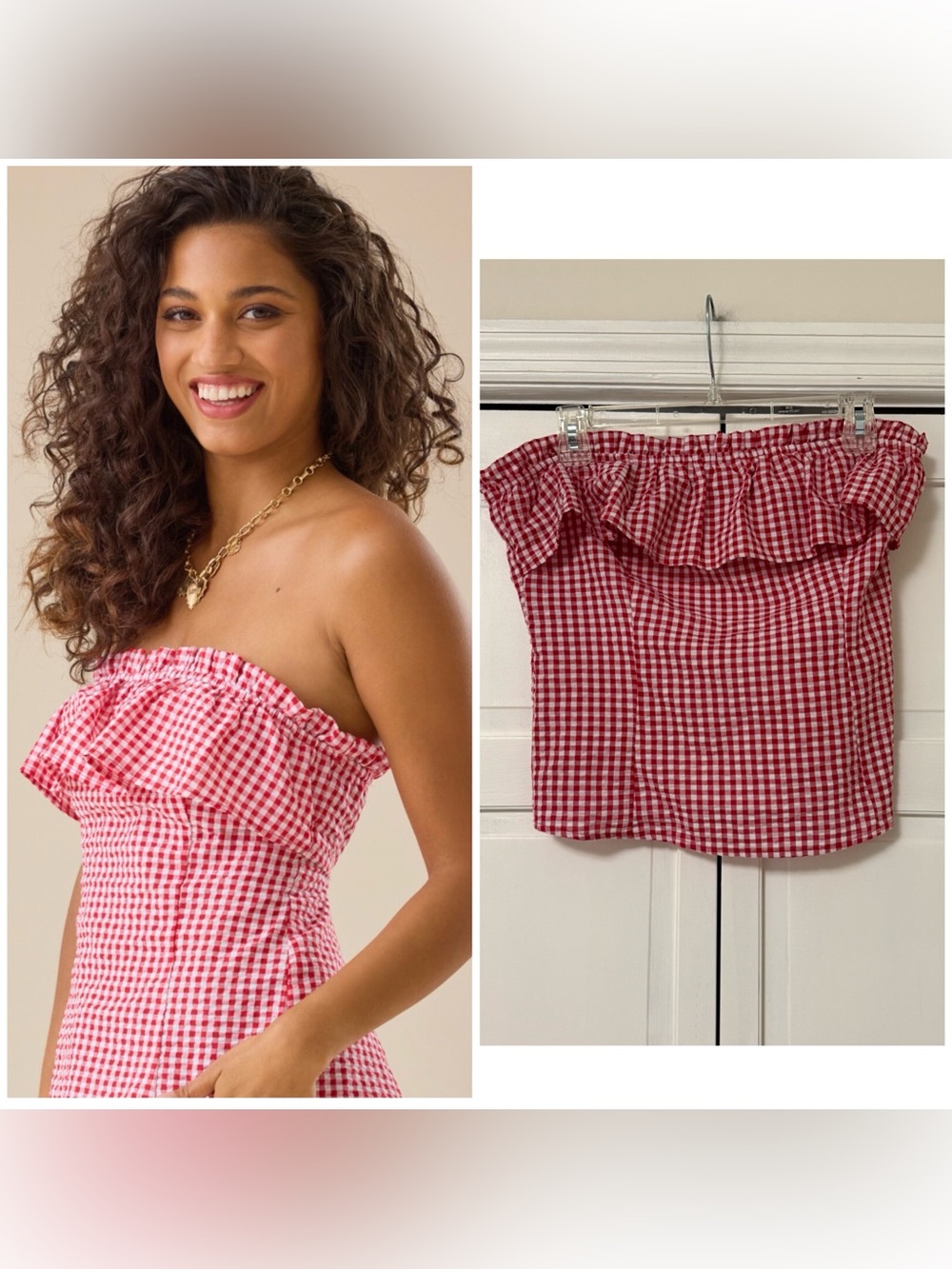 Altar'd State Red & White Gingham Smocked Tube Top Country Cowgirl Prairie XL